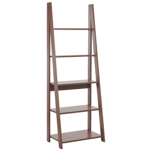 Beliani Ladder Shelf Dark Wood Particle Board Bookcase Leaning Shelves 5 Tier Open Back Design Material:Particle Board Size:39x175x62