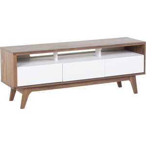 Beliani TV Stand Dark Wood White Storage Shelf Drawers Cable Management Modern Material:MDF Size:39x53x140