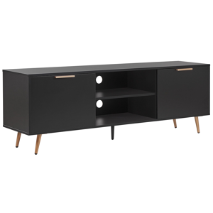 Beliani TV Stand Black with Gold for up to 75ʺ TV Metal Legs with Cabinets and Shelves Cable Management Storage Material:Particle Board Size:40x57x166