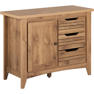 Beliani Sideboard Light Wood Effect 80 x 99 x43 cm 1 Cabinet Chest of 3 Drawers Material:MDF Size:43x80x99