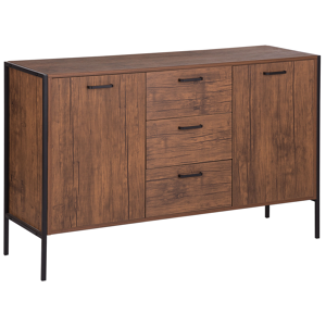Beliani Sideboard Dark Wood and Black with Drawers Industrial Living Room Material:MDF Size:39x78x123