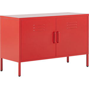 Beliani 2 Door Sideboard Red Steel Home Office Furniture Shelves Leg Caps Industrial Design Material:Steel Size:40x65x100