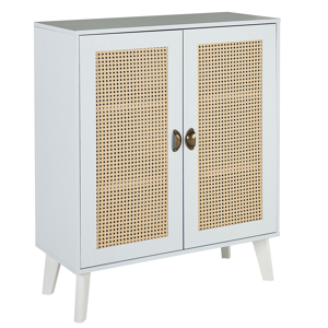 Beliani 2 Door Sideboard White with Beige MDF with Faux Rattan Fronts 2 Door Vintage Style Material:MDF Size:34x100x80