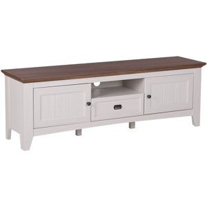 Beliani TV Stand Cream with Dark Wood for up to 75ʺ TV Media Unit with 2 Cabinets Drawer Shelf Material:MDF Size:40x54x160