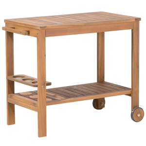 Beliani Garden Serving Cart Light Acacia Wood 74 x 83 cm Drinks Trolley 2 Tier Wheeled with Bottle Holder Rustic Style Material:Acacia Wood Size:x74x47
