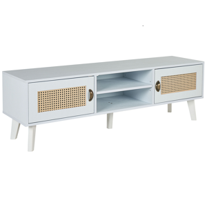 Beliani TV Stand White with Beige MDF with Faux Rattan Fronts 2 Cabinets 2 Open Shelves Cable Management Vintage Style Material:MDF Size:39x45x140