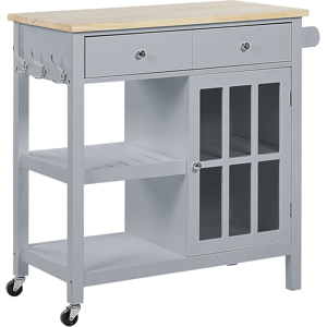 Beliani Kitchen Trolley Grey MDF Light Wood Top Storage Cabinet Shelves Drawers with Castors Scandinavian Material:MDF Size:43x88x80