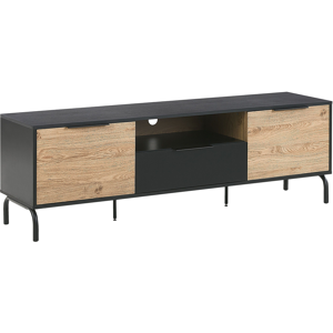 Beliani TV Stand Black and Light Wood Particle Board Metal Legs for TV up to 70'' with Drawer Storage Function Material:Particle Board Size:41x52x160