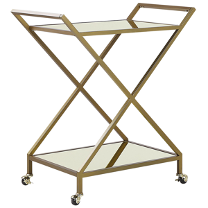 Beliani Kitchen Trolley Gold Metal Frame Mirrored Tops Glamour Bar Cart with Lockable Castors Material:Iron Size:44x84x78