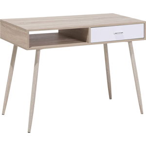 Beliani Office Desk Light Wood and White 100 x 48 cm Drawer Shelf Scandinavian Material:MDF Size:48x76x100