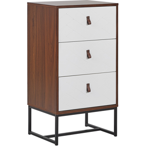 Beliani Chest of Drawers Dark Wood with White Metal Legs Storage Cabinet Dresser 91 x 49 cm Modern Traditional Living Room Furniture Material:MDF Size:38x91x49