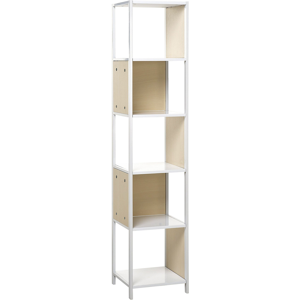 Beliani Book Case White with Light Wood 165 x 35 cm 5 Tier Shelving Unit Modern Minimalist Material:MDF Size:35x165x35