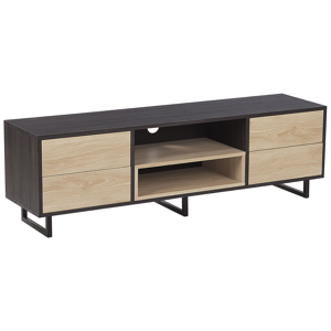 Beliani TV Cabinet Dark and Light Wood TV up to 65ʺ Storage Shelves Drawers Cable Management Material:MDF Size:35x44x140