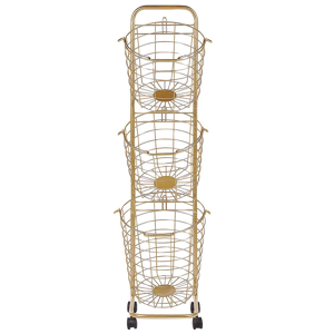 Beliani 3 Tier Wire Basket Stand Gold Metal with Castors Handles Detachable Kitchen Bathroom Storage Accessory for Towels Newspaper Fruits Vegetables Material:Metal Size:37x123x37