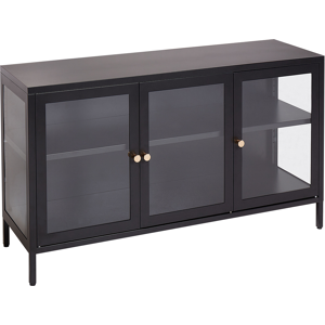 Beliani 3 Door Sideboard Black Steel Tempered Glass Adjustable Shelves Leg Caps Living Room Furniture Modern Design Material:Steel Size:35x65x115