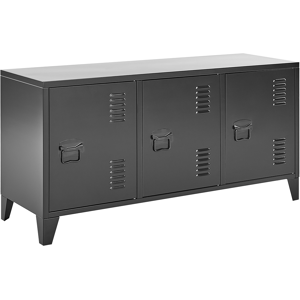 Beliani 3 Door Sideboard Black Steel Adjustable Shelves Ventilation Slots Leg Caps Cable Management TV Stand Home Office Furniture Industrial Design Material:Steel Size:40x60x120