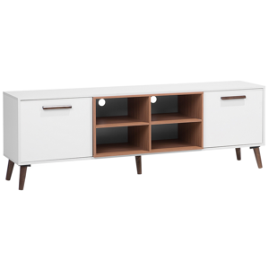 Beliani TV Stand White with Dark Wood for up to 78ʺ TV Media Unit with 2 Cabinets Shelves Material:Chipboard Size:40x60x180