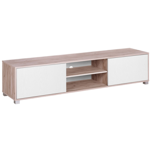 Beliani TV Stand Light Wood White Up To 81ʺ TV Recommended Cable Management 2 Shelves 2 Cabinets Minimalist Material:Particle Board Size:41x41x180