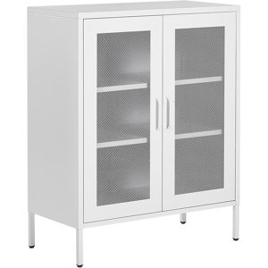 Beliani 2 Door Sideboard White Steel Home Office Furniture Shelves Leg Caps Industrial Design Material:Steel Size:40x102x80