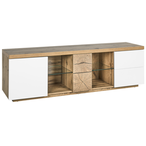 Beliani TV Stand Light Wood  TV Media Unit Cabinet 2 Drawers Shelves Material:MDF Size:40x52x160