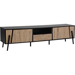 Beliani TV Stand Light Wood and Black Metal Legs for up to 76 ʺ with 1 Drawer and 2 Cabinets Industrial Style Material:Chipboard Size:40x46x177