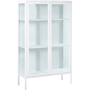 Beliani Office Cabinet White Steel 90 x 35 x 150 cm Metal 2 Doors Glass Front and Sides Display  Material:Steel Size:35x150x90