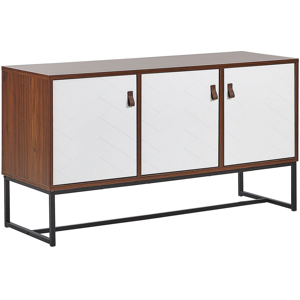 Beliani Sideboard Dark Wood with White Metal Legs Rectangular Storage Cabinet TV Stand 3 Compartments Doors 62 x 112 cm Living Room Furniture Material:MDF Size:39x62x112