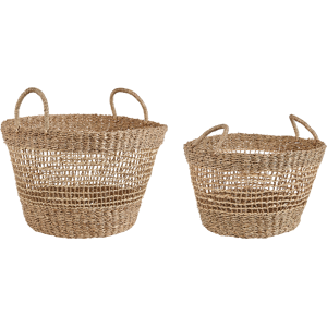 Beliani Set of 2 Baskets Natural Seagrass with Handles Woven Home Accessory Boho Style Material:Seagrass Size:50/40x30/27x50/40