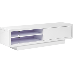 Beliani TV Stand White MDF High Gloss Cabinet Open Shelves Cable Grommets Minimalistic  Material:MDF Size:39x43x158