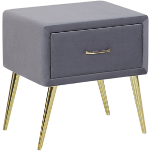 Beliani Bedside Table Grey Velvet Upholstery Nightstand 1 Drawer Minimalist Design Bedroom Furniture  Material:Velvet Size:38x49x46