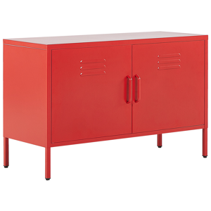 Beliani 2 Door Sideboard Red Steel Home Office Furniture Shelves Leg Caps Industrial Design Material:Steel Size:40x65x100