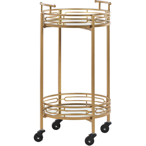 Beliani Kitchen Trolley Gold Iron Frame Mirrored Top with Shelf Castors Glamour Bar Cart Material:Iron Size:42x75x42