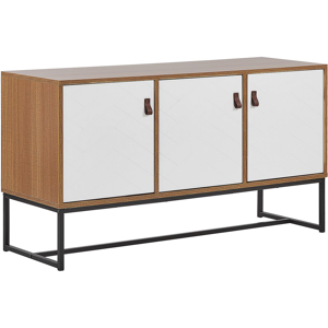 Beliani Sideboard Light Wood with White Metal Legs Rectangular Storage Cabinet TV Stand 3 Compartments Doors 62 x 112 cm Living Room Furniture Material:MDF Size:39x62x112