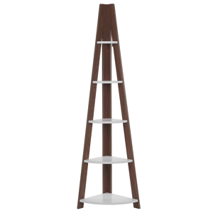 Beliani 4-Tier Ladder Bookcase Dark Wood with White Book Shelf Corner Display Material:Particle Board Size:35x175x49