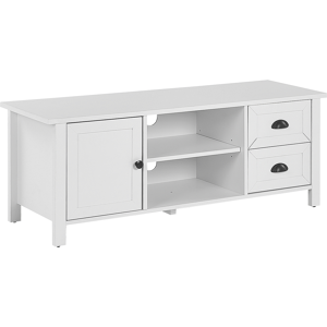 Beliani TV Stand White MDF TV Up To 54ʺ Rustic Cabinet Drawers Shelves Cable Management Living Room Material:Particle Board Size:40x46x120