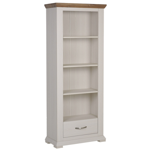Beliani Bookshelf Cream with Dark Top Engineered Wood Particle Board 4 Tiers Shelves 1 Drawer Storage Unit Living Room Furniture Material:Particle Board Size:34x179x70