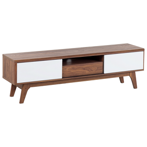 Beliani TV Stand Dark Wood For up to 65ʺ TV Media Unit 2 Cabinets Drawer Shelf Material:MDF Size:35x44x149