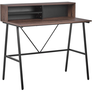 Beliani Home Office Desk Dark Wood Top 100 x 50 cm Black Metal Frame with Shelves Material:Chipboard Size:53x96x100