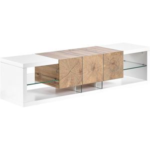 Beliani TV Stand White Light Wood MDF Tempered Glass 160 cm Up To 70ʺ Drawer Shelves Modern Design Material:MDF Size:42x40x160