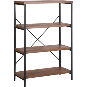 Beliani 3 Tier Bookcase Dark Wood with Metal Frame Freestanding Open Shelves Industrial Cross-Back Home Material:MDF Size:37x122x80