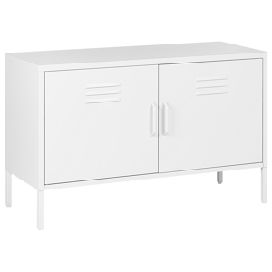 Beliani 2 Door Sideboard White Steel Home Office Furniture Shelves Leg Caps Industrial Design  Material:Steel Size:40x65x100