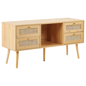Beliani TV Stand Light Wood Manufactured Wood with Rattan Fronts Wicker Weave 4 Drawers Boho Style Sideboard Material:Rattan Size:40x60x120