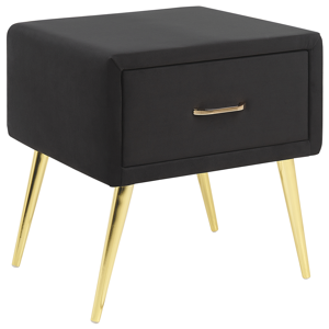 Beliani Bedside Table Black Velvet Upholstery Nightstand 1 Drawer Minimalist Design Bedroom Furniture  Material:Velvet Size:38x49x46