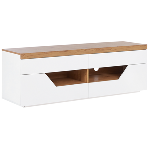 Beliani TV Stand White with Light Wood MDF 4 Drawers 2 Shelves Cable Management TV Unit Scandi Style Material:MDF Size:40x50x140
