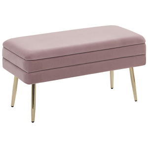 Beliani Bedroom Storage Bench Pink Polyester Velvet Upholstery Golden Legs Glam Design Solid Colour Living Room Furniture Material:Velvet Size:37x43x79