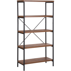 Beliani Industrial Open 4 Tier Bookshelf Dark Wood Black Metal Frame Brisbane Material:MDF Size:36x160x80