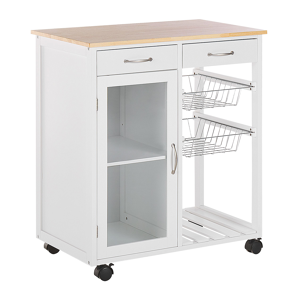 Beliani Kitchen Trolley White Pine Wood 2 Drawers 1 Cabinet 2 Racks Castors Living Room  Material:MDF Size:48x88x76