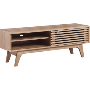 Beliani TV Stand Light Wood Storage Shelf Sideboard Cable Management Modern Material:MDF Size:35x44x117