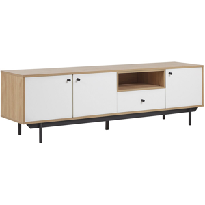 Beliani TV Stand Light Wood with White for up to 75ʺ TV Engineered Wood with Drawer Cabinets and Shelves Cable Management Material:Particle Board Size:40x50x163