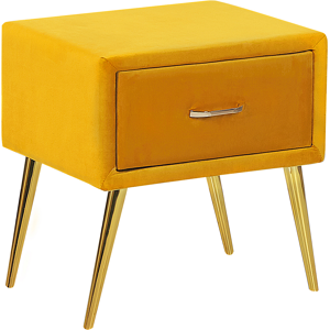 Beliani Bedside Table Yellow Velvet Upholstery Nightstand 1 Drawer Minimalist Design Bedroom Furniture Material:Velvet Size:38x49x46